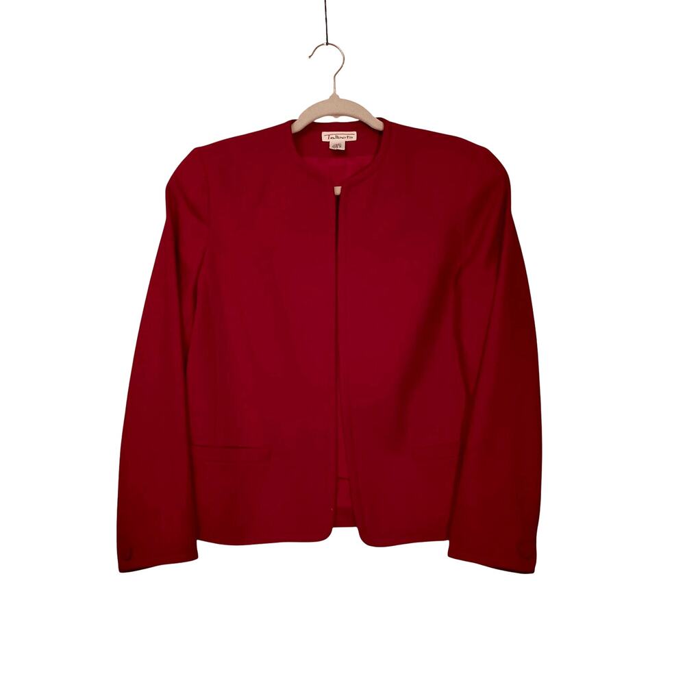 Talbot's Deep Red Open Front Vintage Blazer 100% Wool Front Pockets Size 6